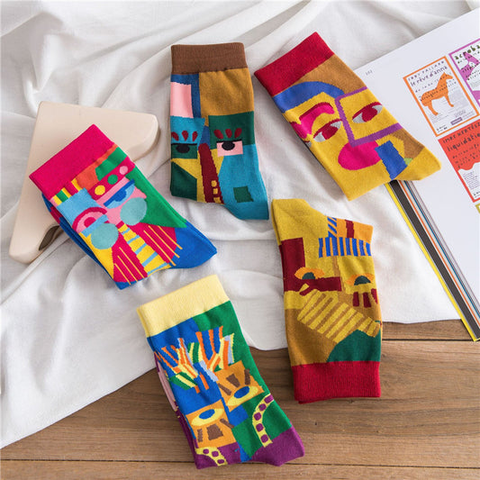 Socks Female Mid-tube Color Matching Personality Cotton Socks Hip Hop