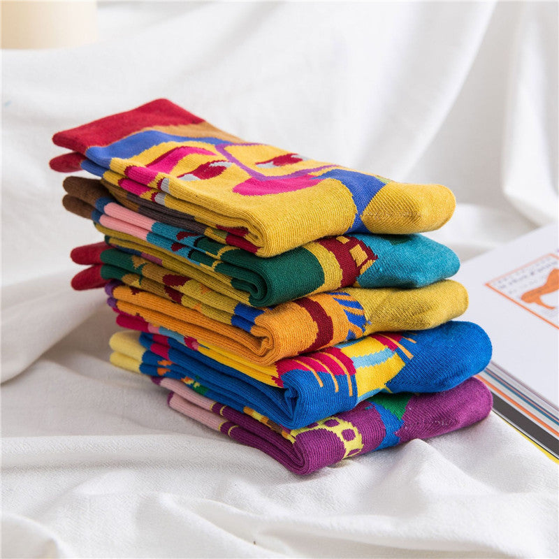 Socks Female Mid-tube Color Matching Personality Cotton Socks Hip Hop