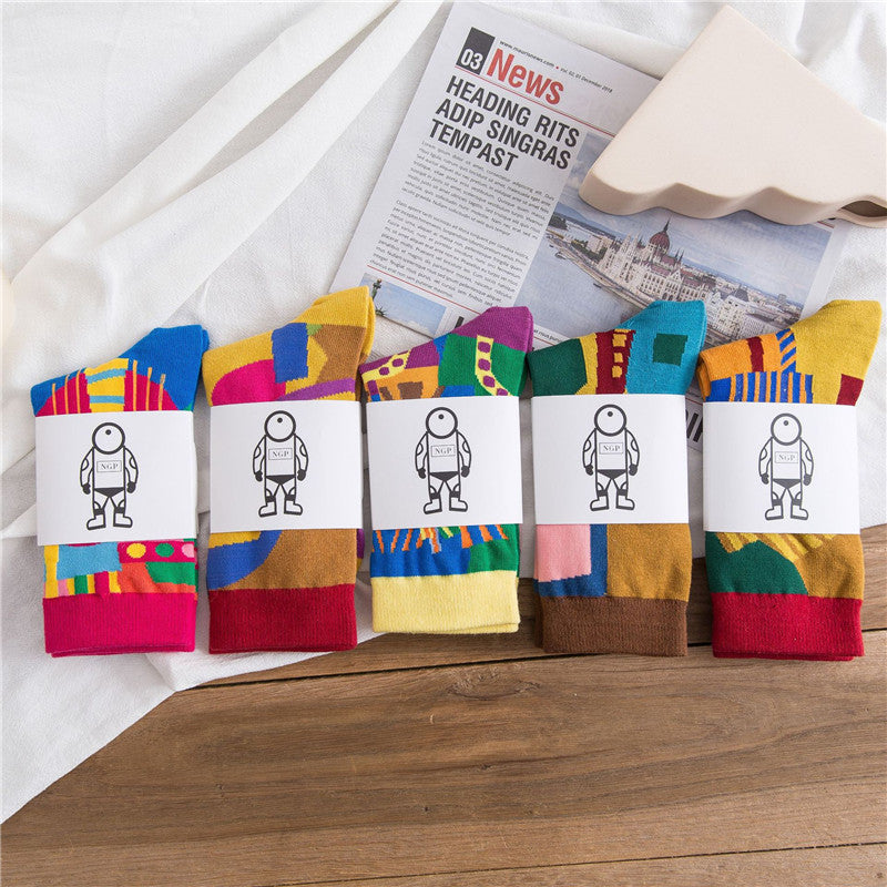 Socks Female Mid-tube Color Matching Personality Cotton Socks Hip Hop