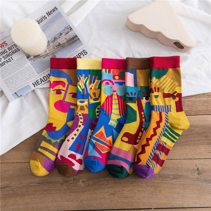 Socks Female Mid-tube Color Matching Personality Cotton Socks Hip Hop