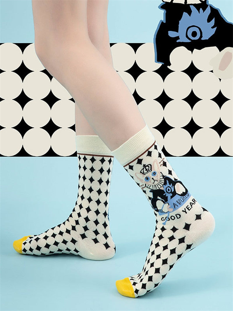Sweet Cute Cartoon Socks Ladies Mid-tube Men's And Women's Trendy Socks