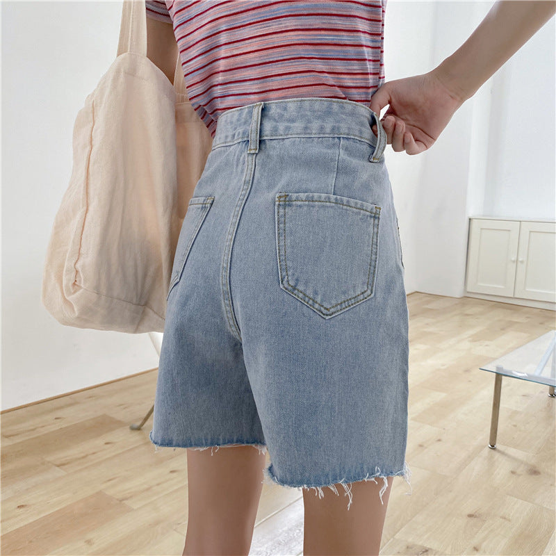 High Waist Denim Shorts Female Korean Version Loose And Thin Wild A-line Wide-leg Pants Trend