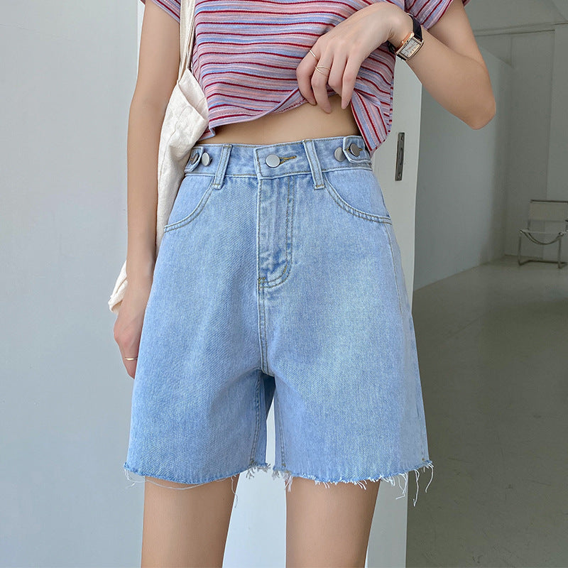 High Waist Denim Shorts Female Korean Version Loose And Thin Wild A-line Wide-leg Pants Trend