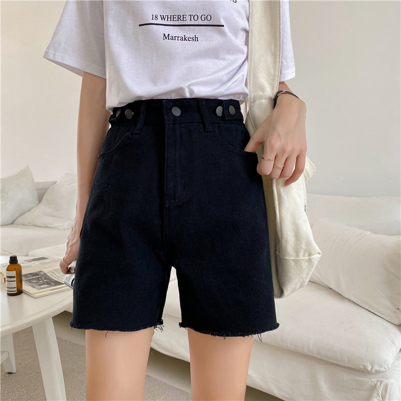 High Waist Denim Shorts Female Korean Version Loose And Thin Wild A-line Wide-leg Pants Trend