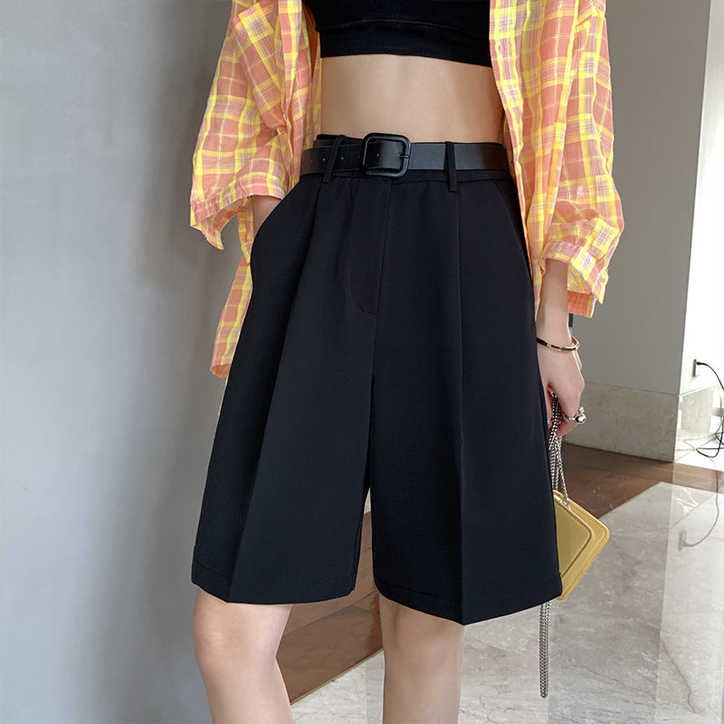 Women's Suit Shorts Casual Pants High Waist Loose Five-point Wide-leg Pants