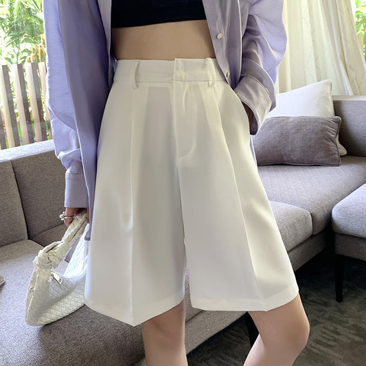 Women's Suit Shorts Casual Pants High Waist Loose Five-point Wide-leg Pants
