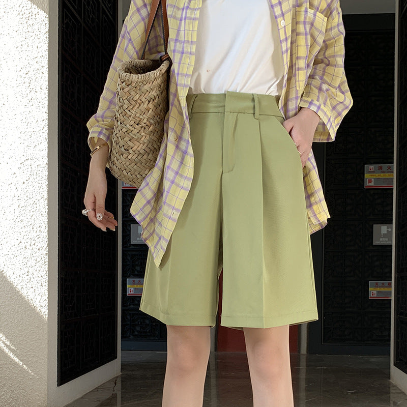 Women's Suit Shorts Casual Pants High Waist Loose Five-point Wide-leg Pants