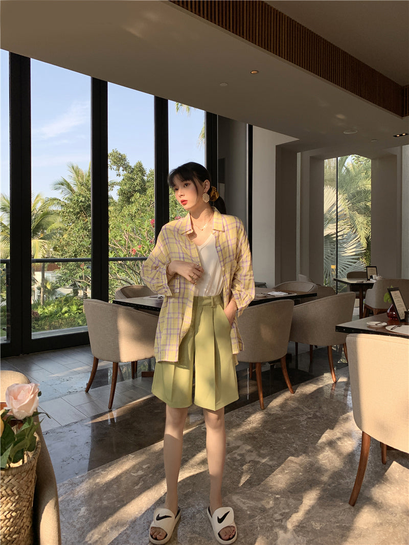 Women's Suit Shorts Casual Pants High Waist Loose Five-point Wide-leg Pants