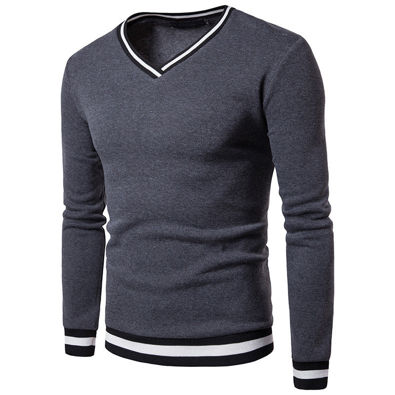 Men's Spring And Autumn Black And White Color Matching Luokou Casual Sweater