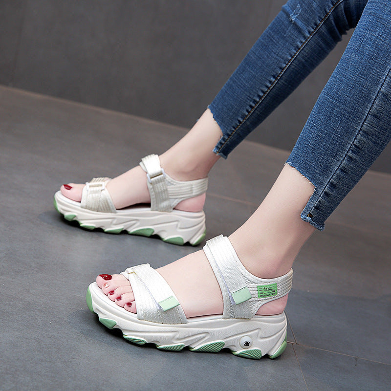 New Color Matching Lightweight Sandals Velcro Canvas Straps Student Girls