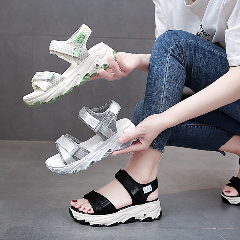 New Color Matching Lightweight Sandals Velcro Canvas Straps Student Girls