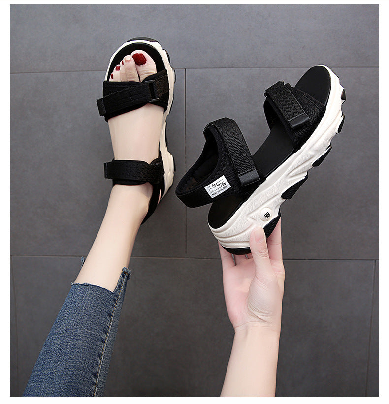 New Color Matching Lightweight Sandals Velcro Canvas Straps Student Girls