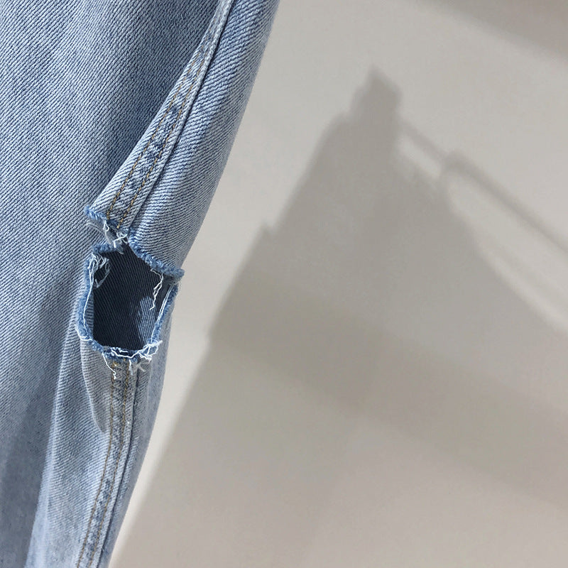 Light Blue Beggar Ripped Wide-leg Jeans