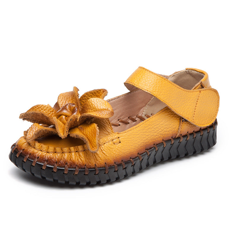 Pure Color Flower Velcro Women's Shoes Casual Flat Shoes