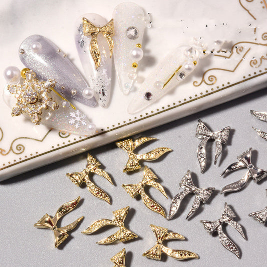 20pcs Gold Silver Alloy Bow Nail Art Decorations