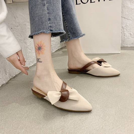 Spring New Women'S Korean Style Pointed Flat Bottom Women'S Half Slippers