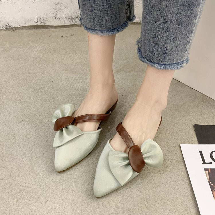 Spring New Women'S Korean Style Pointed Flat Bottom Women'S Half Slippers