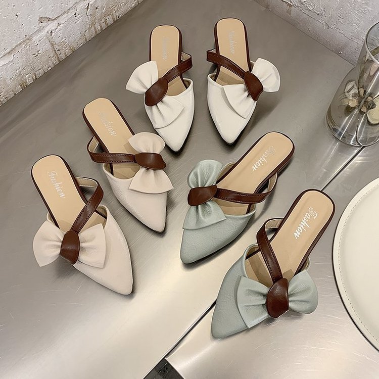 Spring New Women'S Korean Style Pointed Flat Bottom Women'S Half Slippers