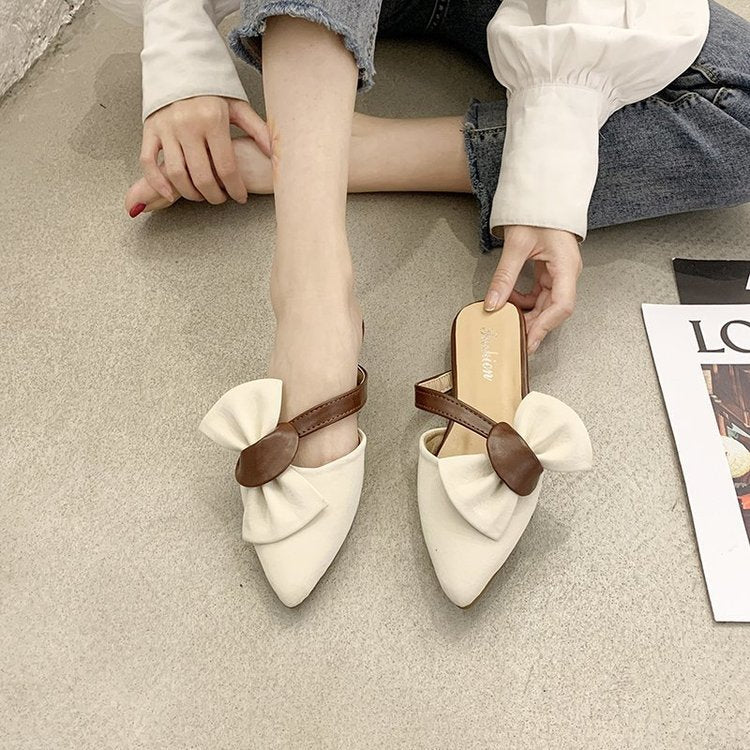 Spring New Women'S Korean Style Pointed Flat Bottom Women'S Half Slippers