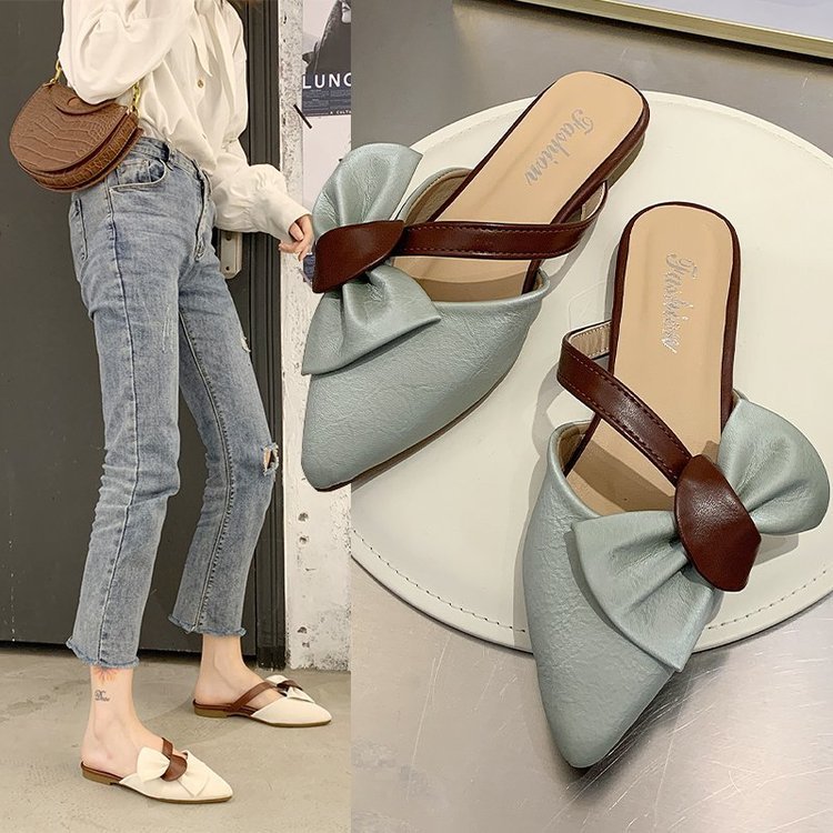 Spring New Women'S Korean Style Pointed Flat Bottom Women'S Half Slippers