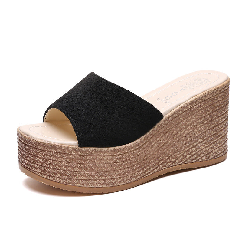 Sponge Cake With Sandals And Slope With Platform Slippers