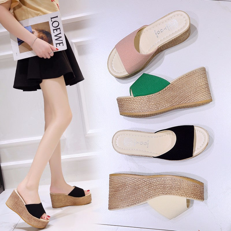 Sponge Cake With Sandals And Slope With Platform Slippers