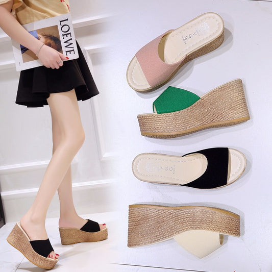 Sponge Cake With Sandals And Slope With Platform Slippers