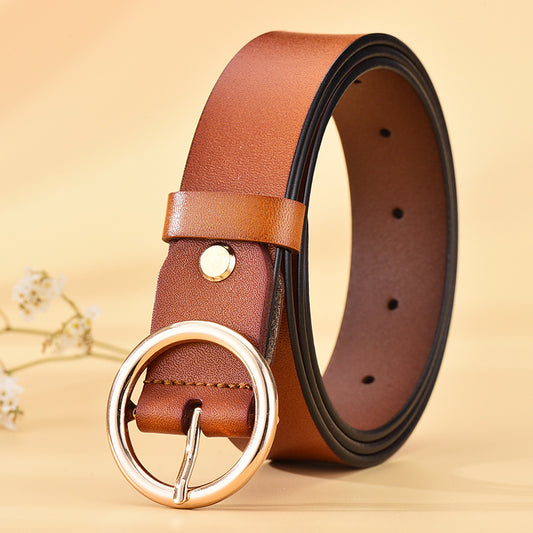 Leather Belt Smooth Lacquered Round Buckle