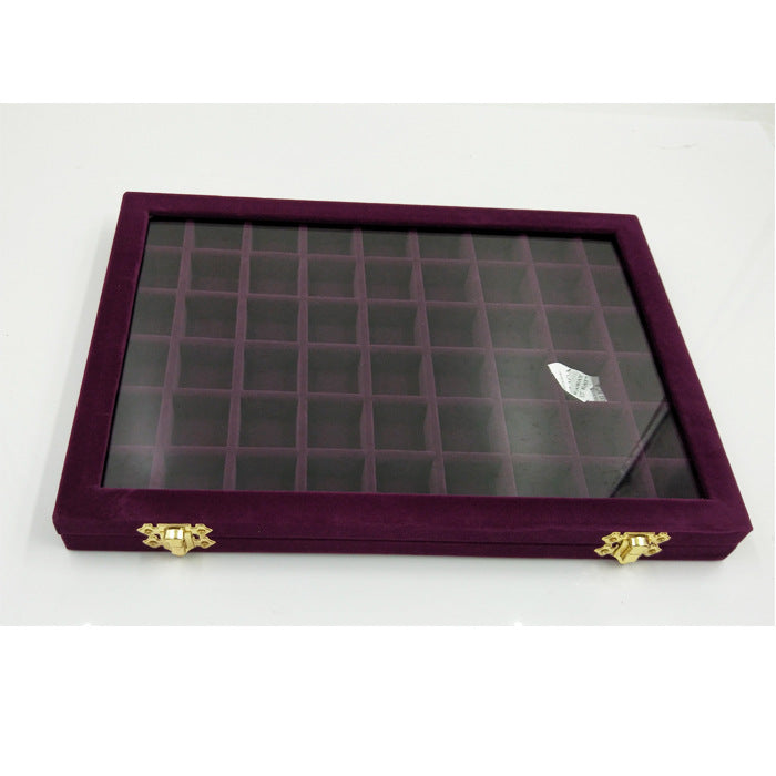 Flannel Large Jewelry Box Nail Art Jewelry Display Box With Glass Lid