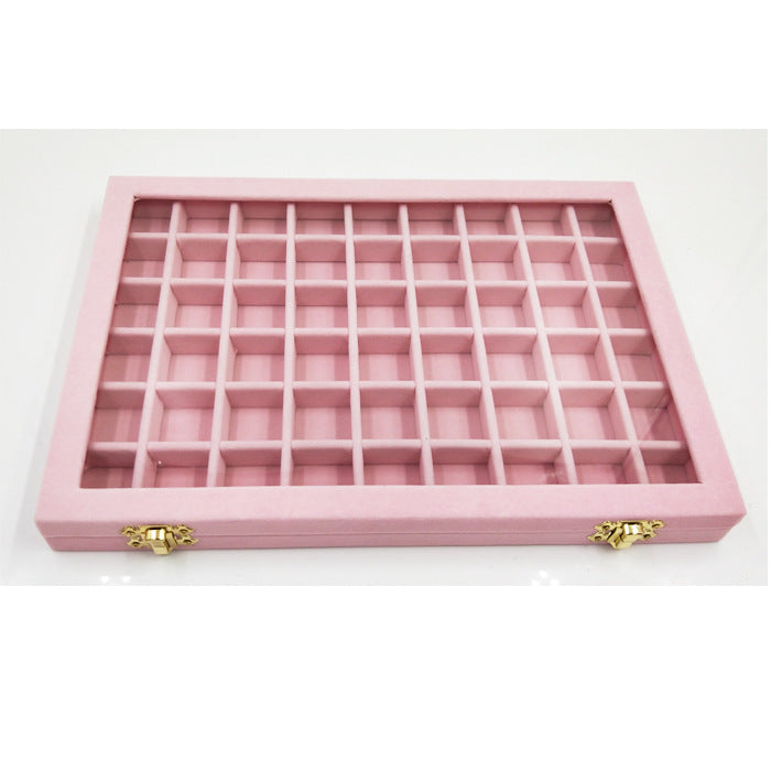 Flannel Large Jewelry Box Nail Art Jewelry Display Box With Glass Lid