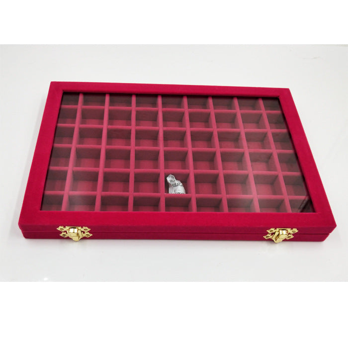 Flannel Large Jewelry Box Nail Art Jewelry Display Box With Glass Lid