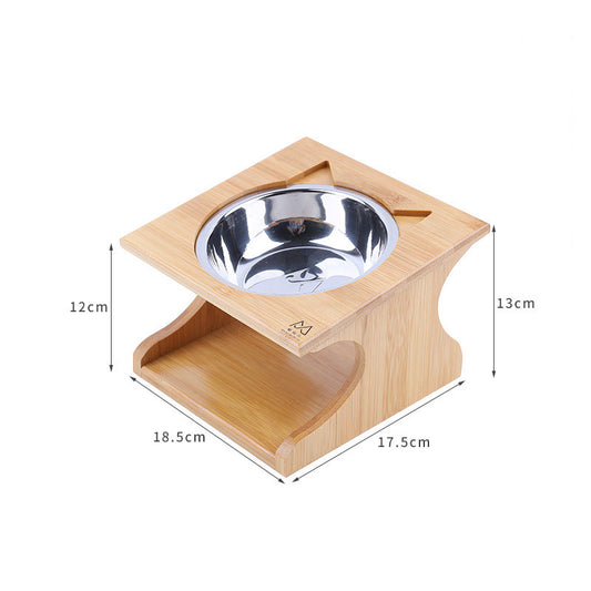 Solid Wood Ceramic Bowl Non-slip Oblique Mouth Protect Cervical Spine Pet Bowl Dog Bowl