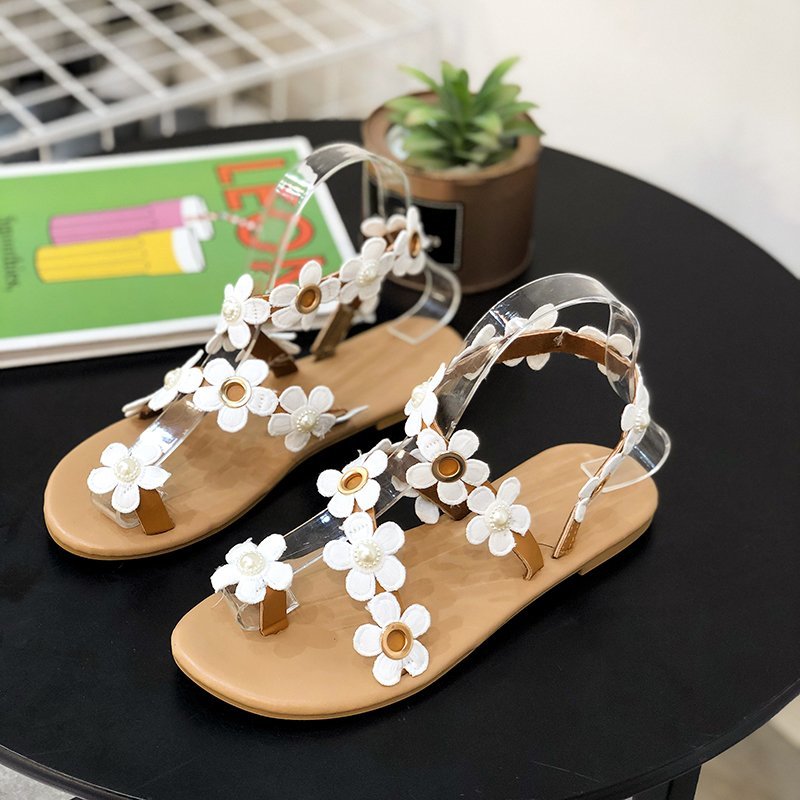 Ydre størrelse Store størrelser sandaler Damemode blomster flade strandromersandaler til hele kroppen