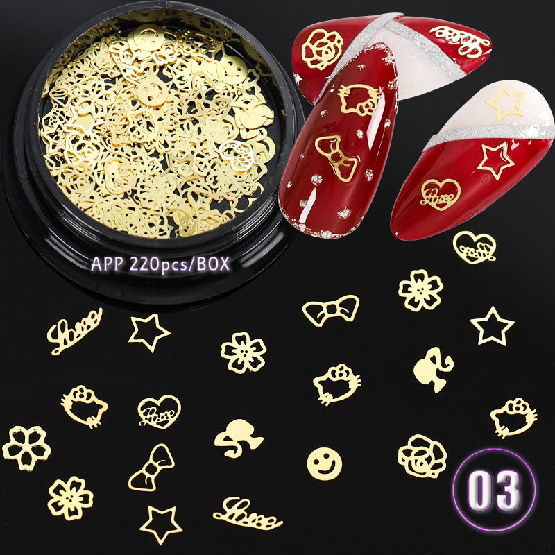 Ultra Thin Computer Chip Manicure Hollow Metal Chip English Letter Snowflake Christmas Nail Patch