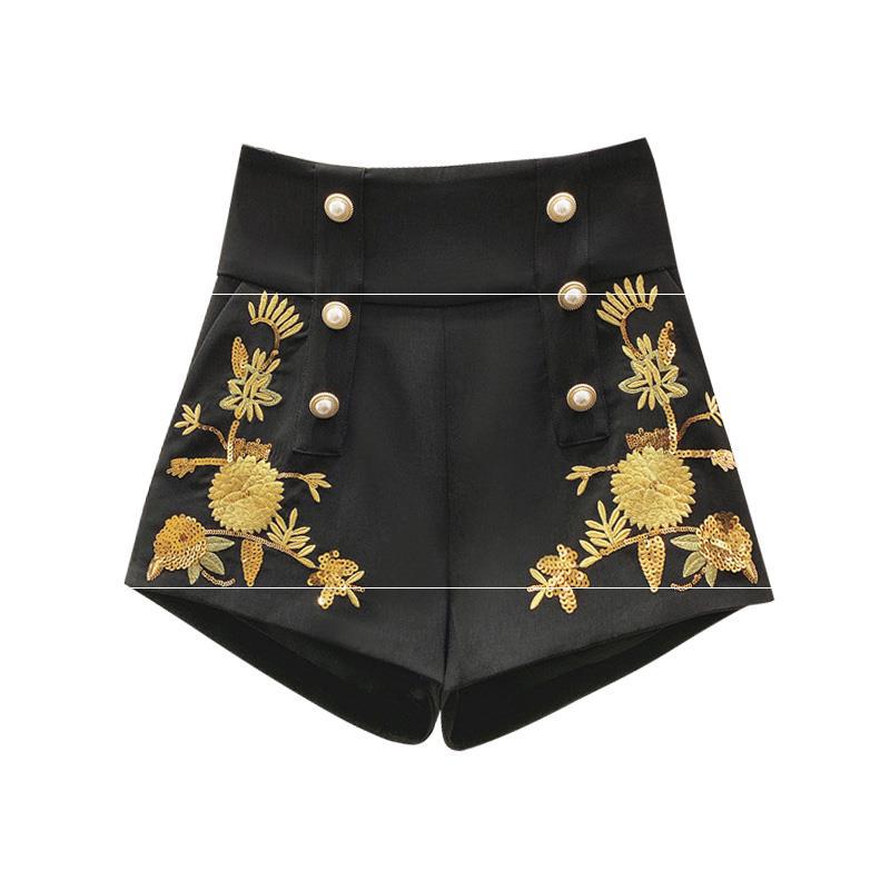 Autumn And Winter French Niche Embroidery Double-Breasted Wide-Leg Shorts Women's Retro Heavy Pearl Buckle High-Waist Sequined Casual Pants