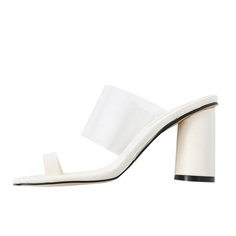 White Transparent Flip Flops Sandals With Square Toe