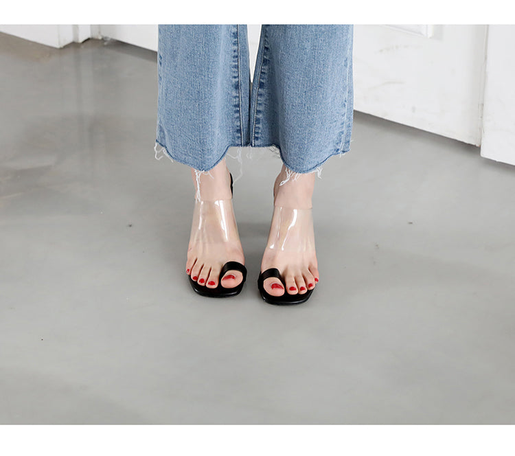 White Transparent Flip Flops Sandals With Square Toe