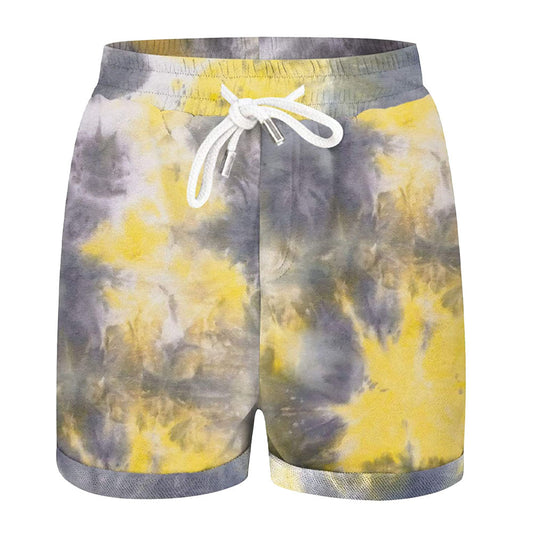 Tie Dye Printing Fashion Casual Ladies Short Pocket Loose High Waist Women's Pants