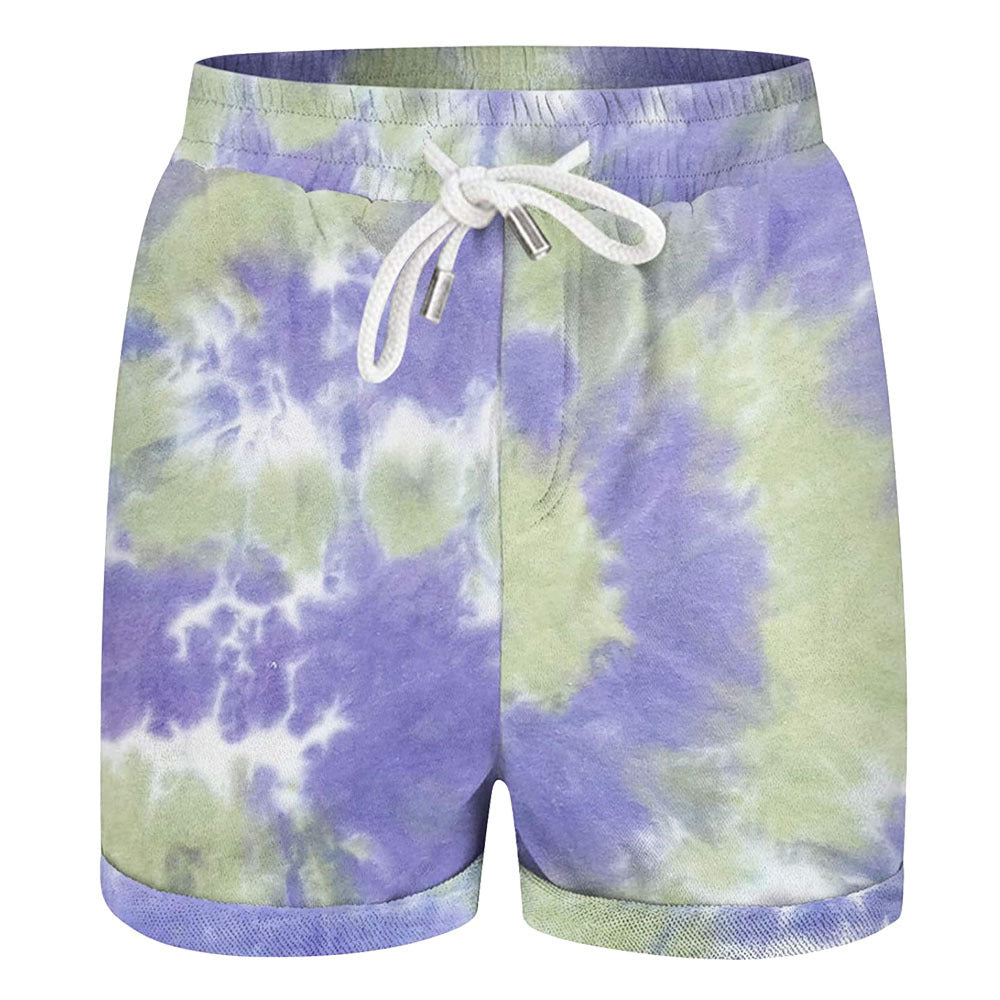 Tie Dye Printing Fashion Casual Ladies Short Pocket Loose High Waist Women's Pants