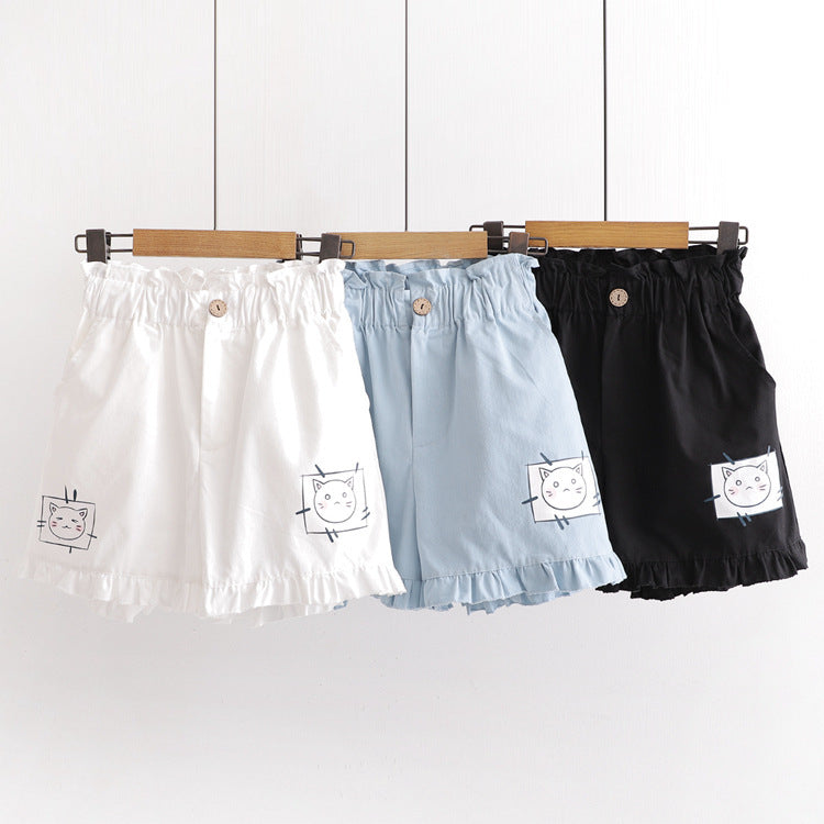Summer New Style Sweet Casual Wear Cute Cartoon Print Summer Wide-leg Shorts Women