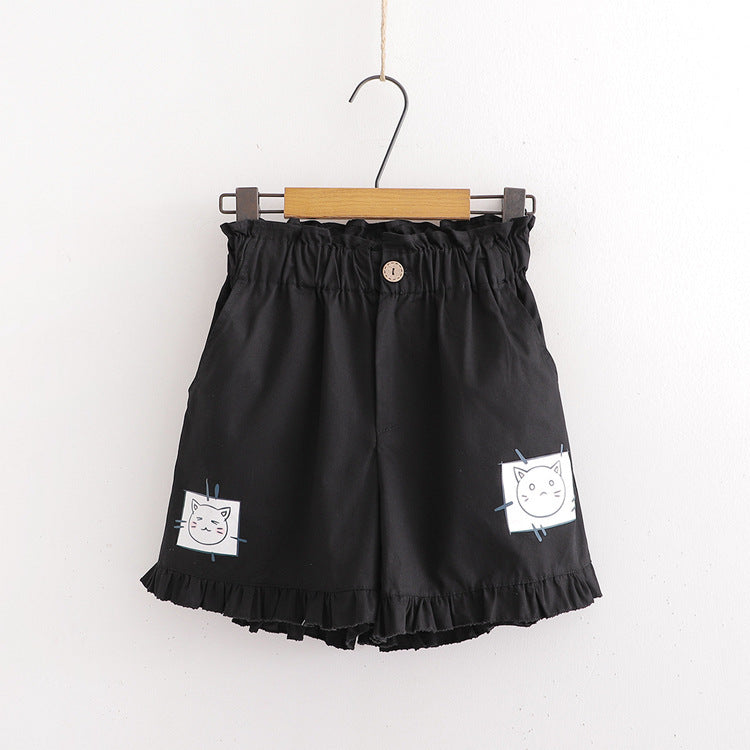 Summer New Style Sweet Casual Wear Cute Cartoon Print Summer Wide-leg Shorts Women