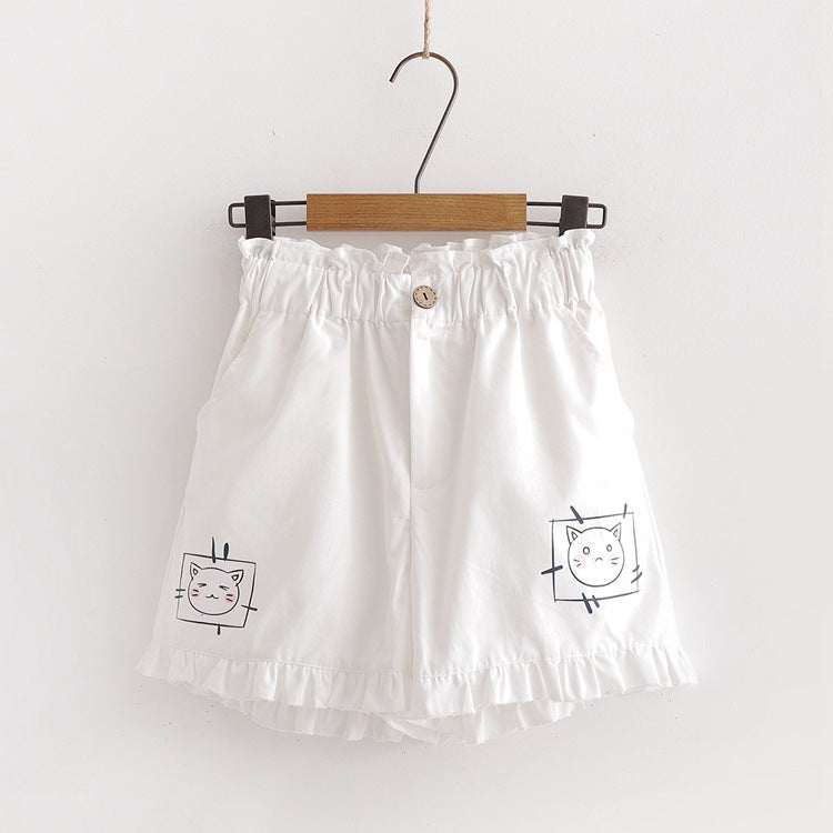 Summer New Style Sweet Casual Wear Cute Cartoon Print Summer Wide-leg Shorts Women
