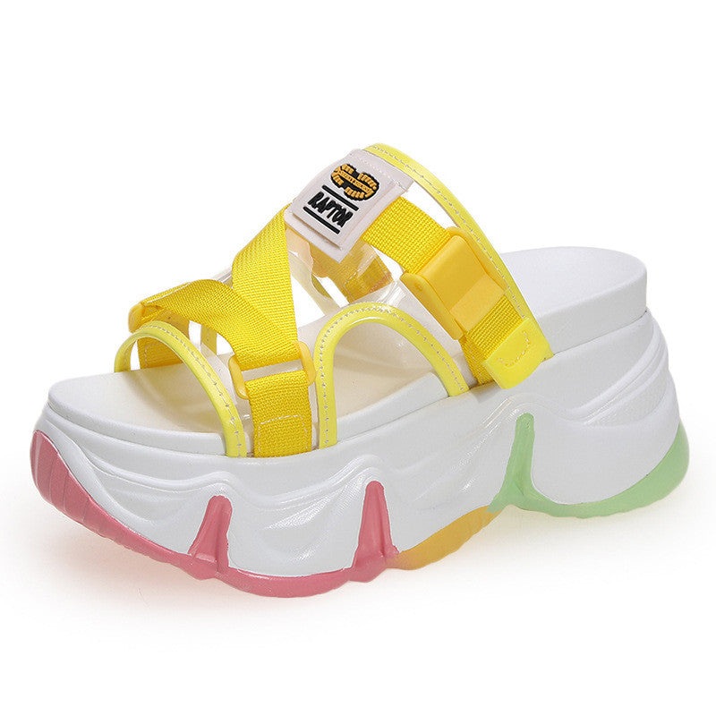 Thick-soled Rainbow Sandals And Slippers Fashion Transparent Sponge Cake High Heels