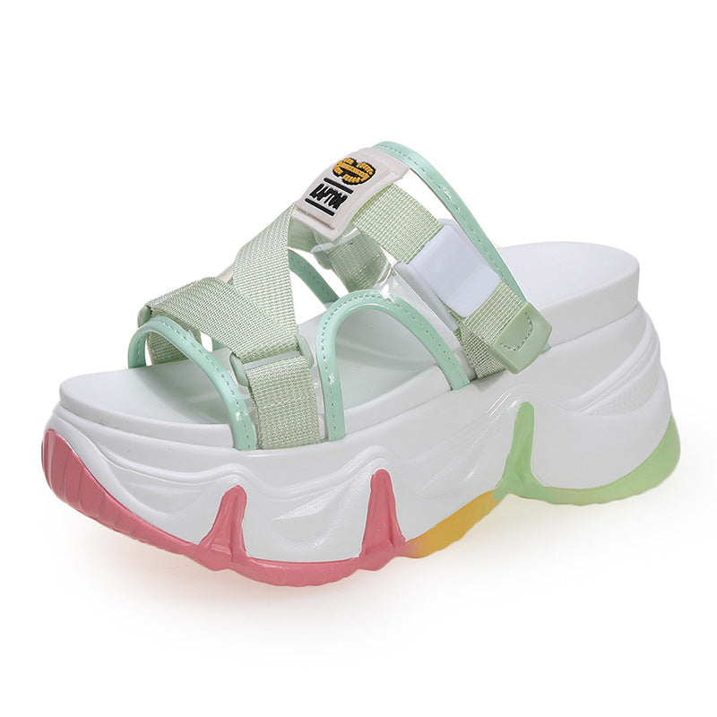 Thick-soled Rainbow Sandals And Slippers Fashion Transparent Sponge Cake High Heels
