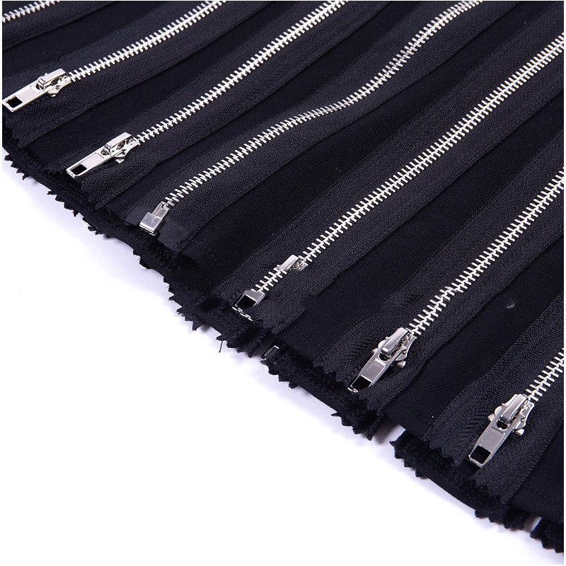 New High Waist Skirt Zipper Combination Female Black Multi Zipper Skirt From Stock