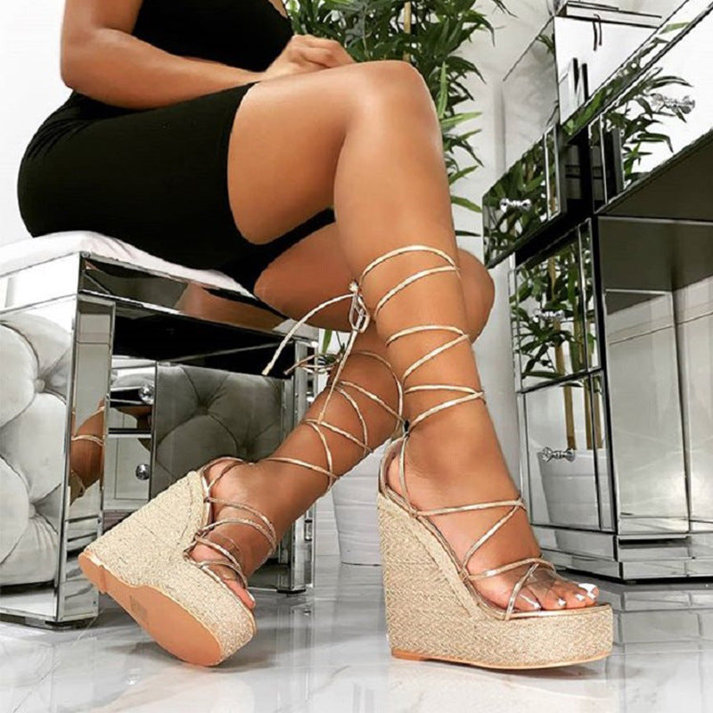 European And American Roman Sandals Sandals Boots New Sharp Leisure Slope With Waterproof Platform Foot Straps Sexy Full Of 42