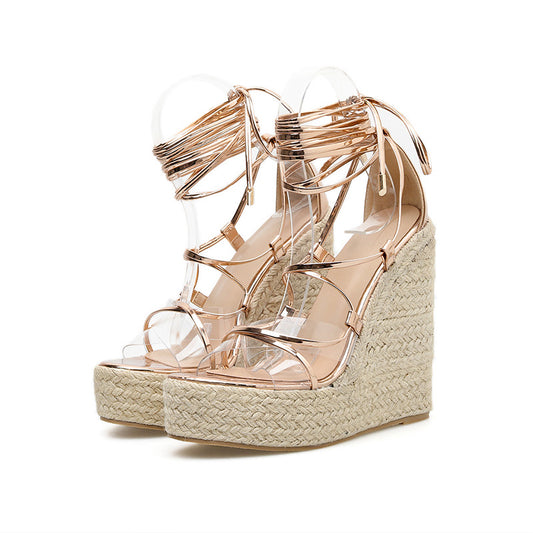 European And American Roman Sandals Sandals Boots New Sharp Leisure Slope With Waterproof Platform Foot Straps Sexy Full Of 42