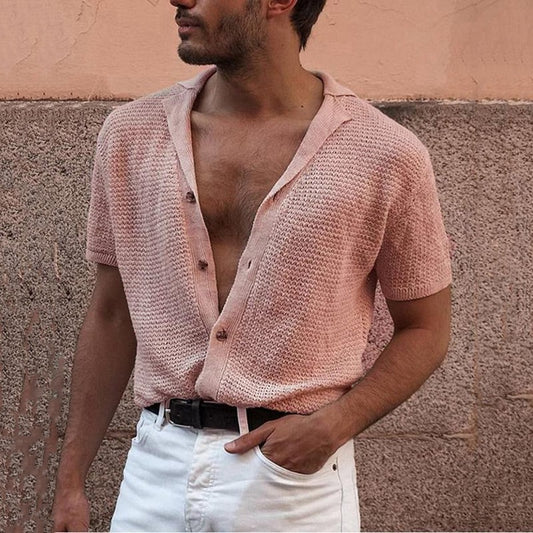 Herre Revers Kortærmet Sweater Tynd Kortærmet Sweater T-shirt
