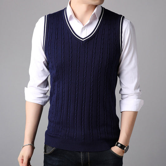 Ny Herre Sweater Vest Mode Afslappet V-hals Sweater Vest Vest Til Mænd