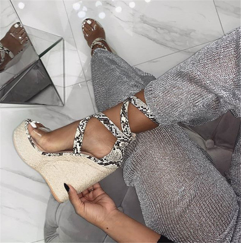 European And American New Cross Buckle Wedge Heel
